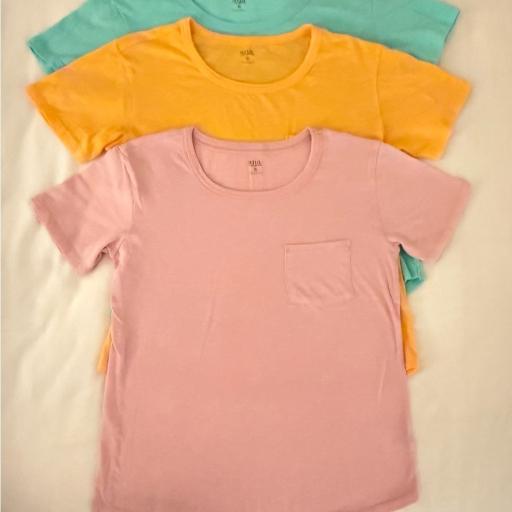 BUNDLE a.n.a Women's Short Sleeve Tee Trio - Pink, Yellow, Turquoise